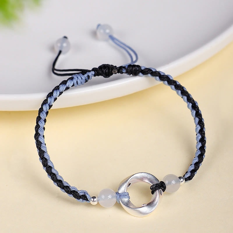 925 Sterling Silver Mobius White Agate Bead Braided String Bracelet