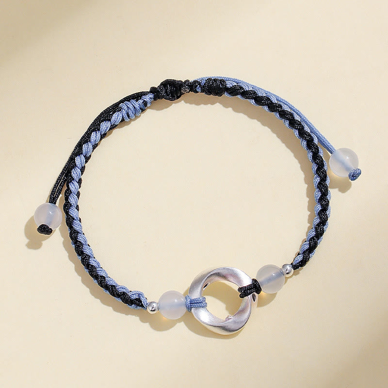 925 Sterling Silver Mobius White Agate Bead Braided String Bracelet
