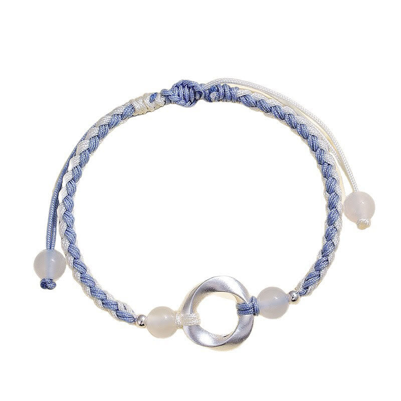 925 Sterling Silver Mobius White Agate Bead Braided String Bracelet