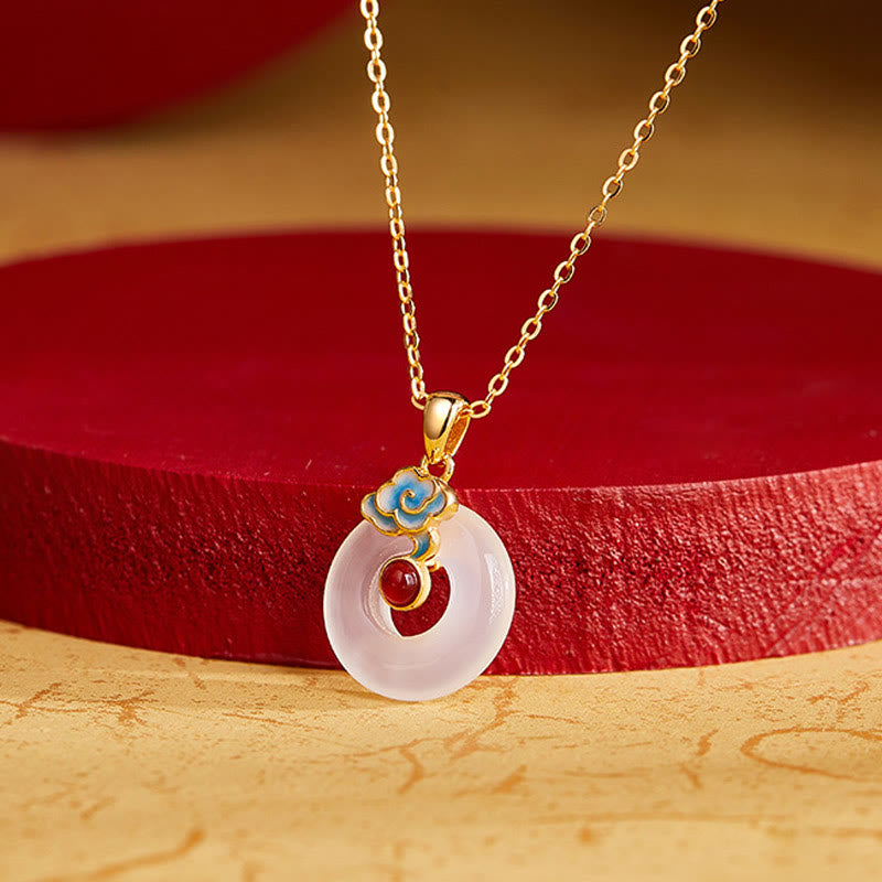 925 Sterling Silver Peace Buckle Cloud Chalcedony Necklace Harmony Pendant