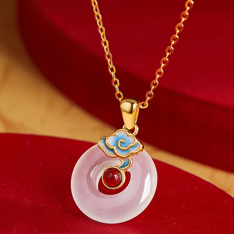 925 Sterling Silver Peace Buckle Cloud Chalcedony Necklace Harmony Pendant