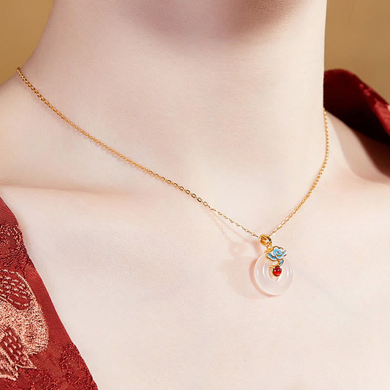 925 Sterling Silver Peace Buckle Cloud Chalcedony Necklace Harmony Pendant