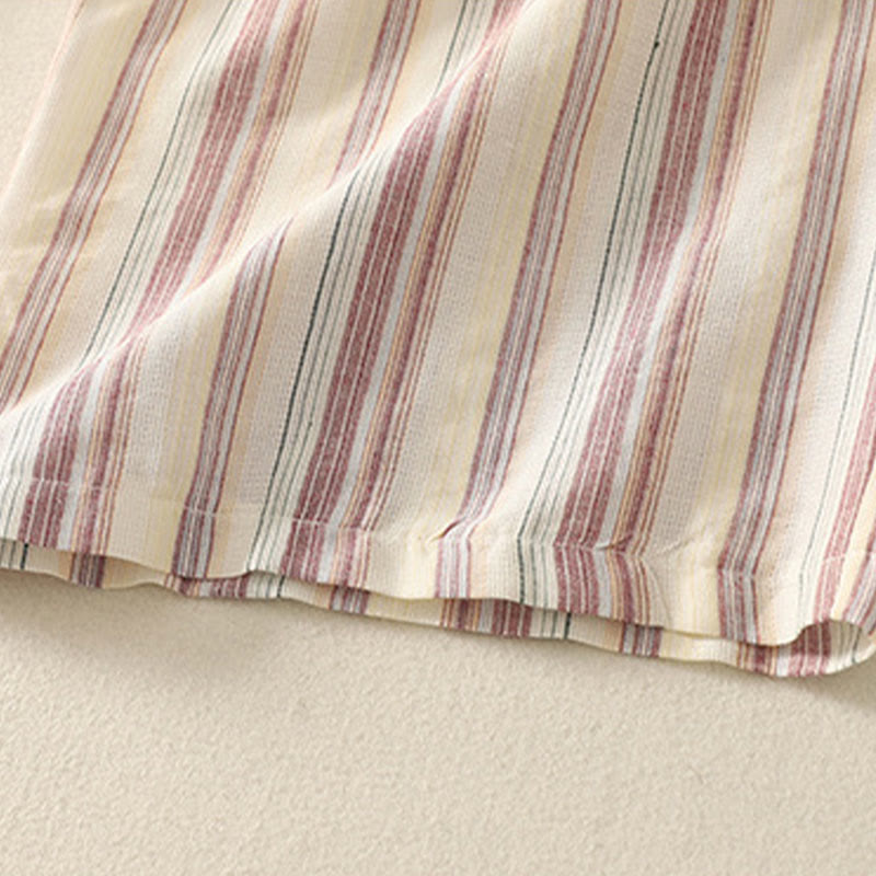 Color Vertical Stripes Cotton Women's Wide Leg Pants With Pockets