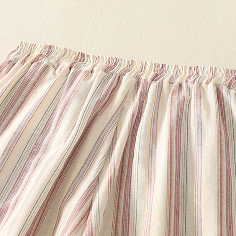 Color Vertical Stripes Cotton Women's Wide Leg Pants With Pockets