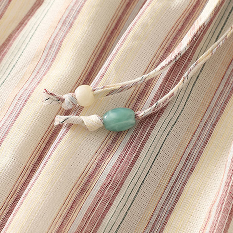 Color Vertical Stripes Cotton Women's Wide Leg Pants With Pockets