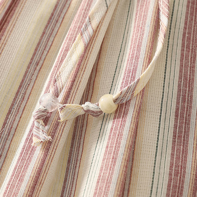 Color Vertical Stripes Cotton Women's Wide Leg Pants With Pockets