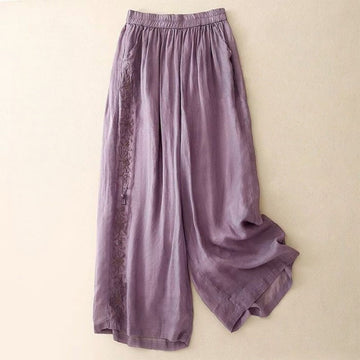 Tactile Cotton Embroidered Wide-Leg Meditation Pants