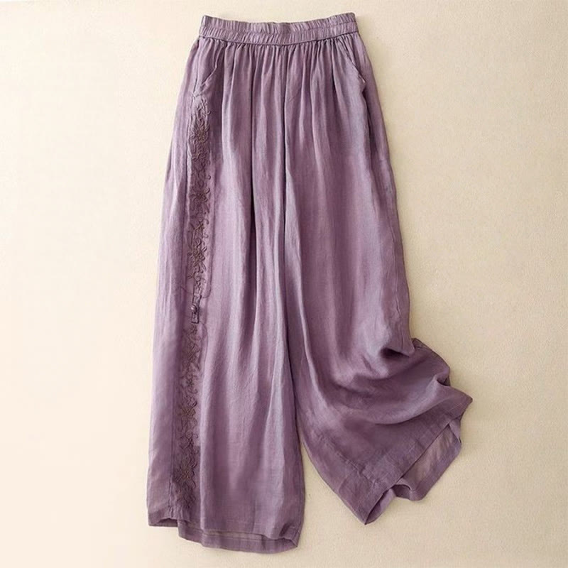 Tactile Cotton Embroidered Wide-Leg Meditation Pants