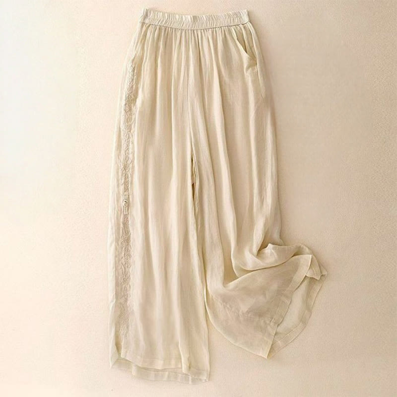 Tactile Cotton Embroidered Wide-Leg Meditation Pants