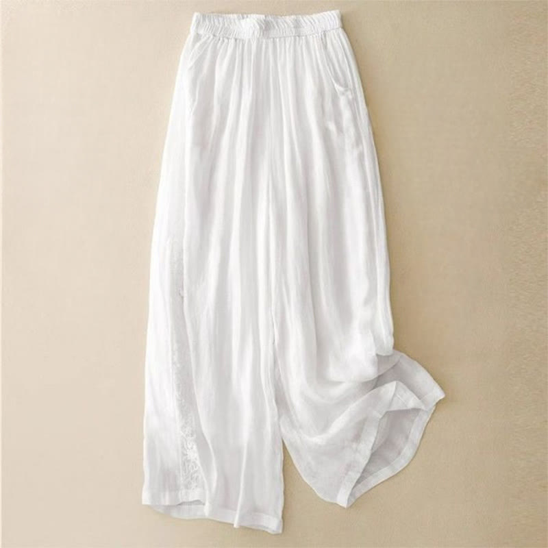 Tactile Cotton Embroidered Wide-Leg Meditation Pants