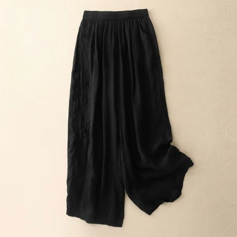 Tactile Cotton Embroidered Wide-Leg Meditation Pants