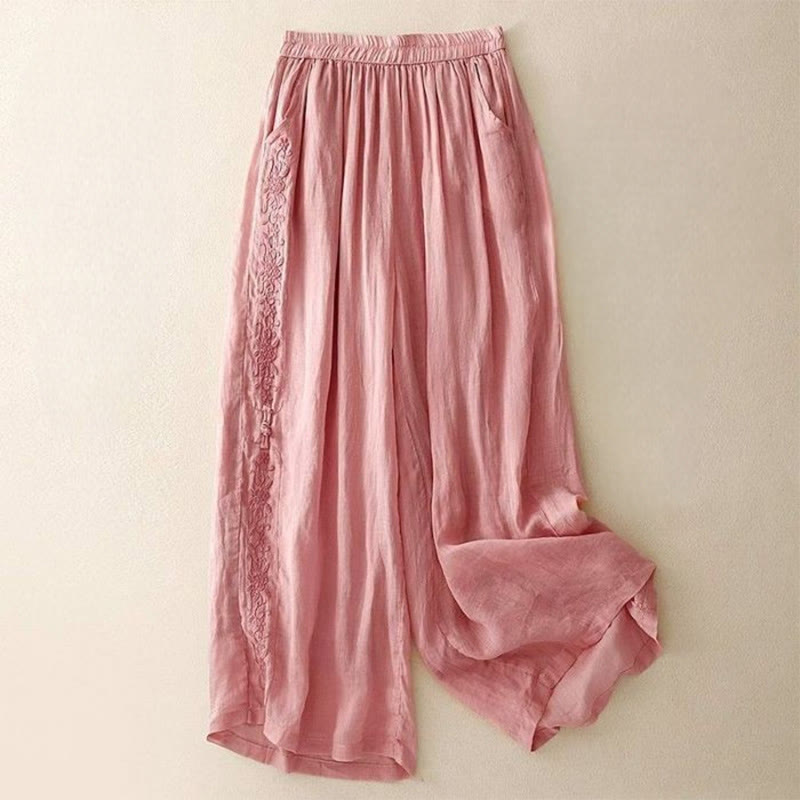 Tactile Cotton Embroidered Wide-Leg Meditation Pants