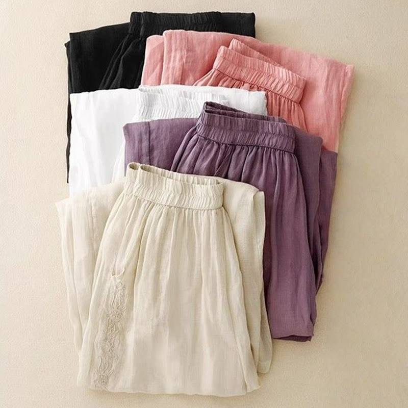 Tactile Cotton Embroidered Wide-Leg Meditation Pants