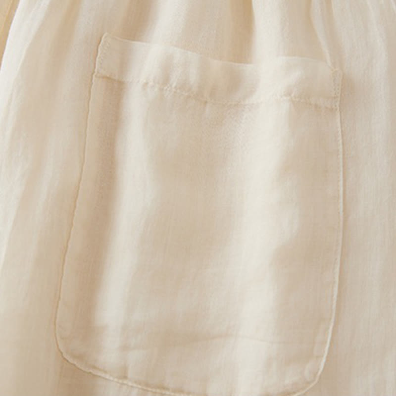 Casual Lining Design Cotton Women's 7-8 Length Wide Leg Pants With Pockets