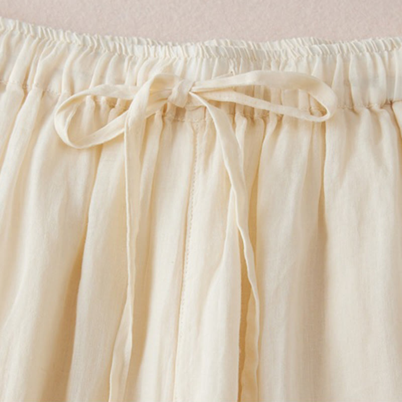 Casual Lining Design Cotton Women's 7-8 Length Wide Leg Pants With Pockets