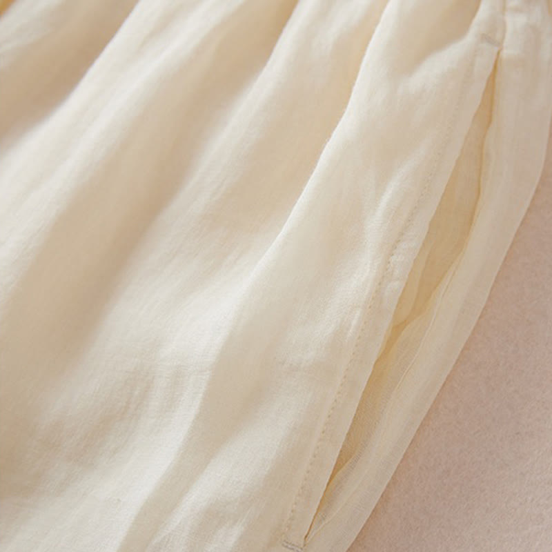 Casual Lining Design Cotton Women's 7-8 Length Wide Leg Pants With Pockets