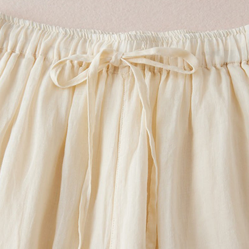 Casual Lining Design Cotton Women's 7-8 Length Wide Leg Pants With Pockets