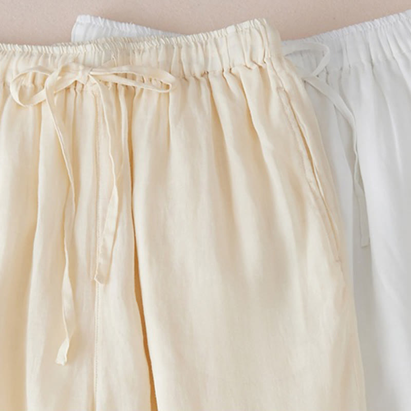 Casual Lining Design Cotton Women's 7-8 Length Wide Leg Pants With Pockets