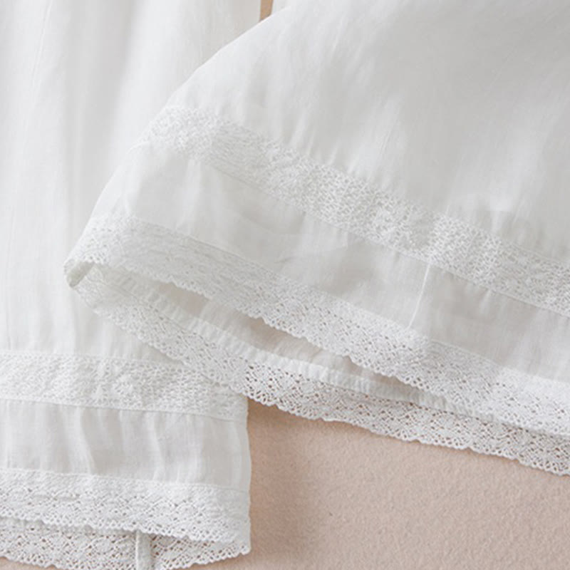 Casual Lining Design Cotton Women's 7-8 Length Wide Leg Pants With Pockets