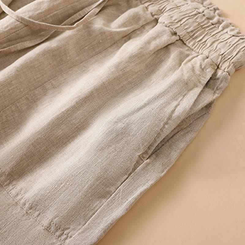 Casual Straight Leg Design Cotton Women's 7-8 Length Wide Leg Pants With Pockets