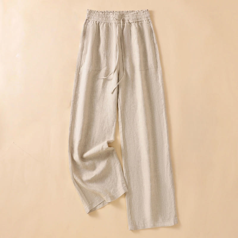 Casual Straight Leg Design Cotton Women's 7-8 Length Wide Leg Pants With Pockets