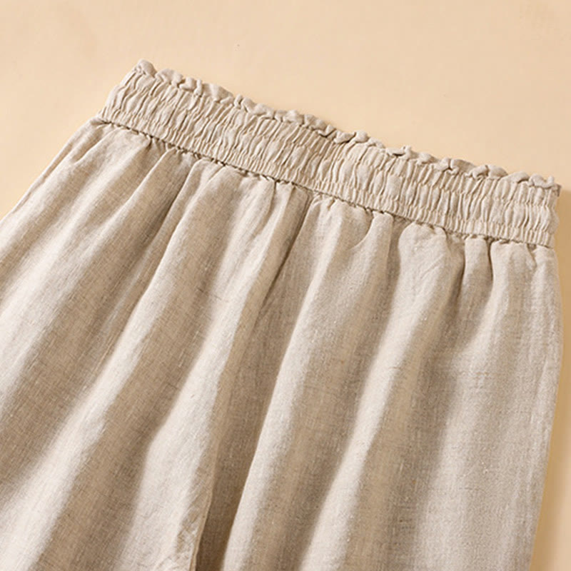 Casual Straight Leg Design Cotton Women's 7-8 Length Wide Leg Pants With Pockets