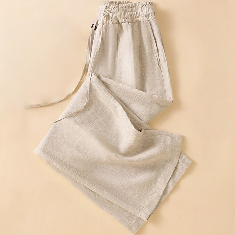 Casual Straight Leg Design Cotton Women's 7-8 Length Wide Leg Pants With Pockets