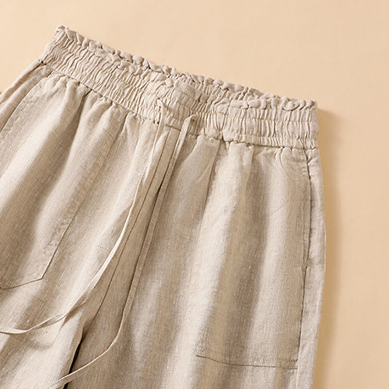 Casual Straight Leg Design Cotton Women's 7-8 Length Wide Leg Pants With Pockets