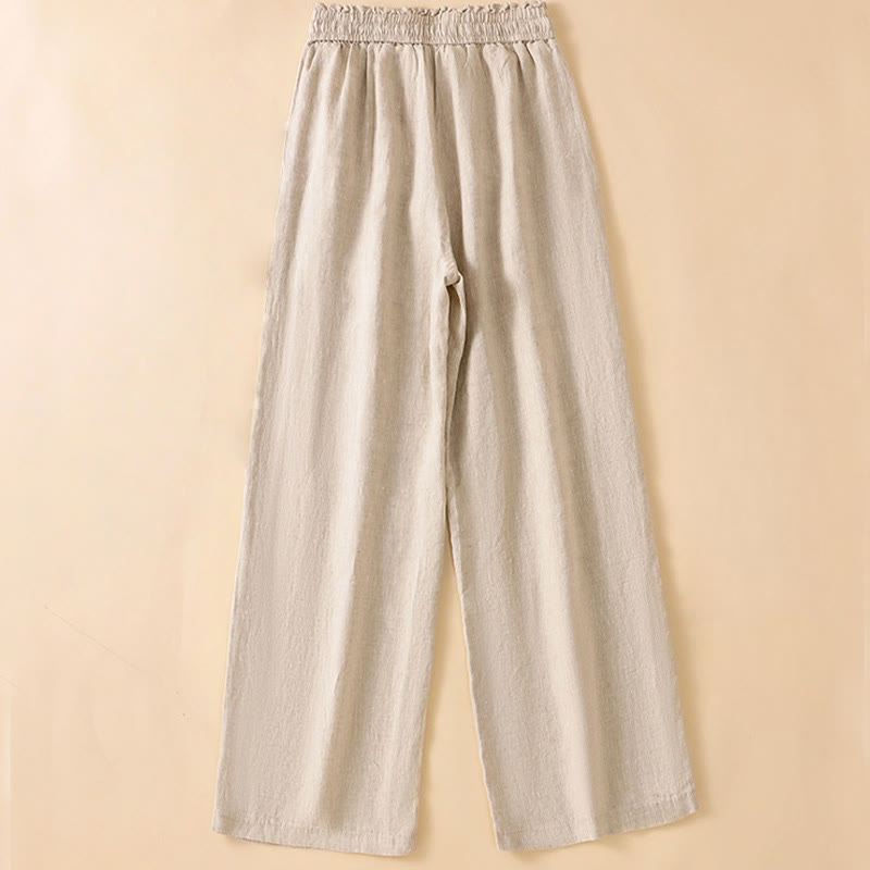 Casual Straight Leg Design Cotton Women's 7-8 Length Wide Leg Pants With Pockets