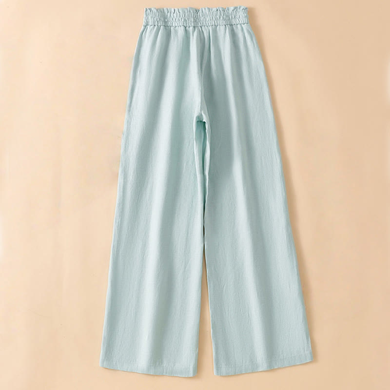 Casual Straight Leg Design Cotton Women's 7-8 Length Wide Leg Pants With Pockets