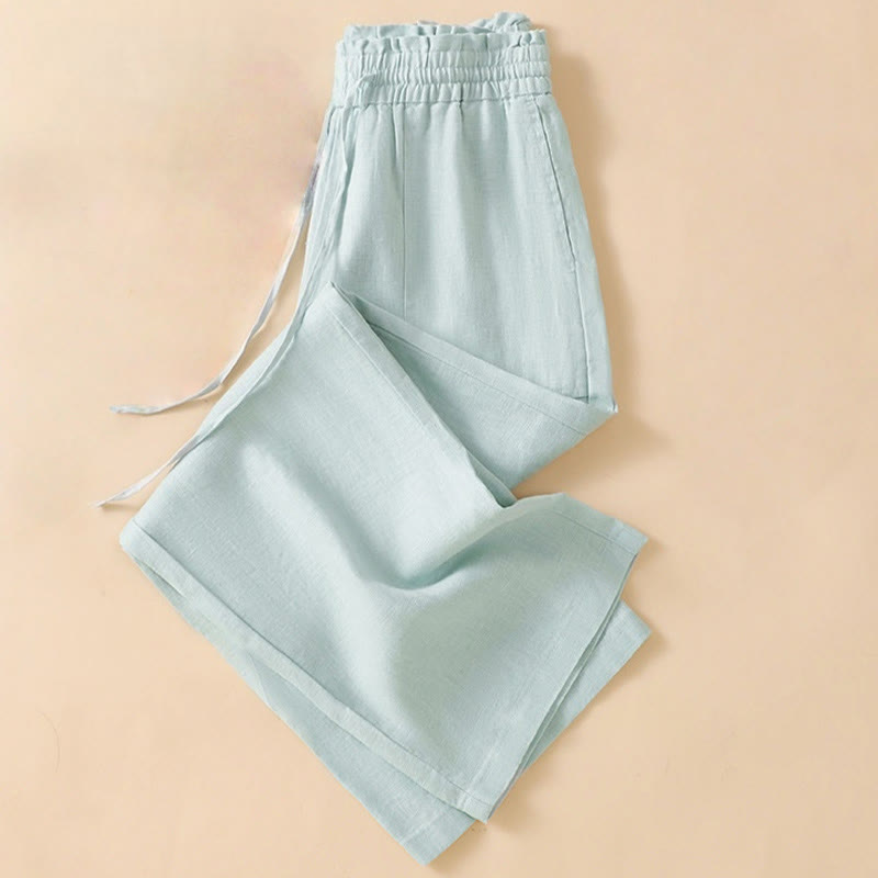 Casual Straight Leg Design Cotton Women's 7-8 Length Wide Leg Pants With Pockets