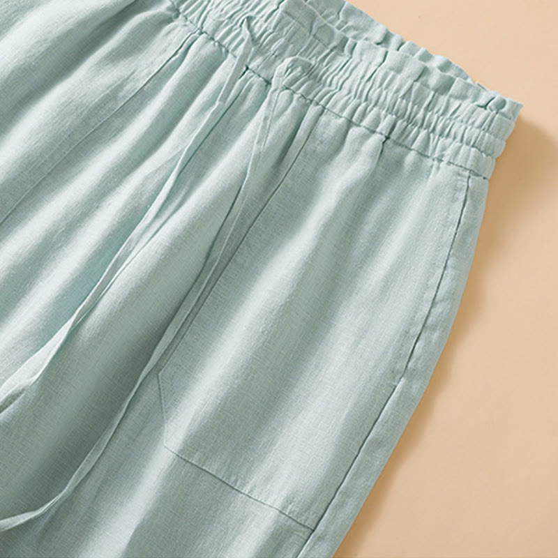 Casual Straight Leg Design Cotton Women's 7-8 Length Wide Leg Pants With Pockets
