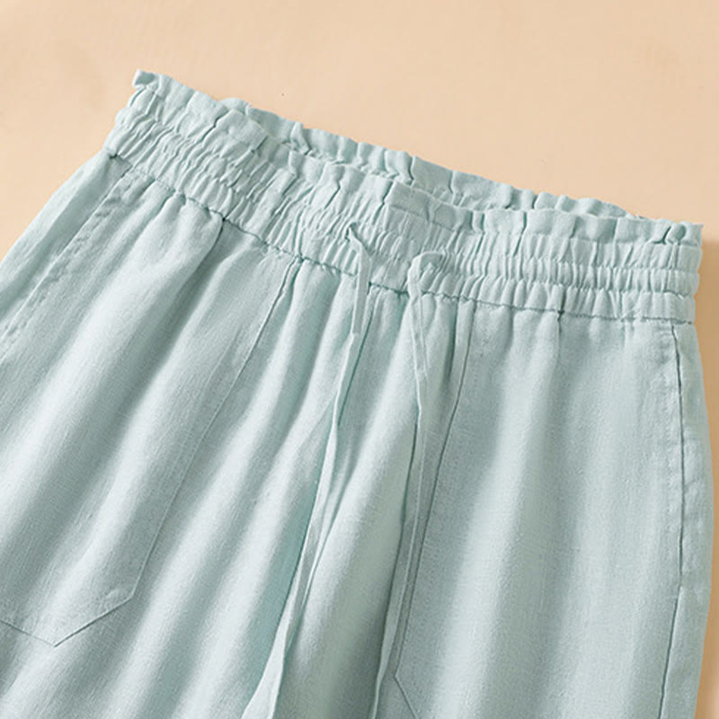 Casual Straight Leg Design Cotton Women's 7-8 Length Wide Leg Pants With Pockets
