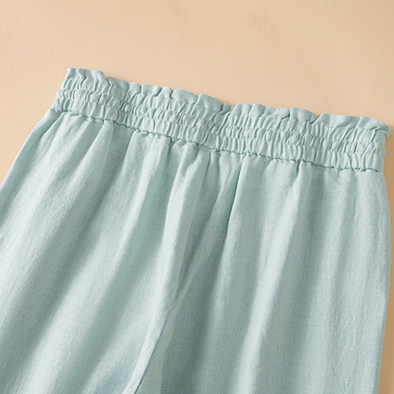 Casual Straight Leg Design Cotton Women's 7-8 Length Wide Leg Pants With Pockets