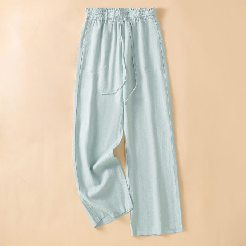 Casual Straight Leg Design Cotton Women's 7-8 Length Wide Leg Pants With Pockets