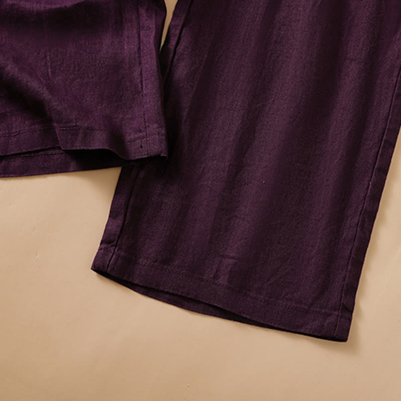 Casual Straight Leg Design Cotton Women's 7-8 Length Wide Leg Pants With Pockets