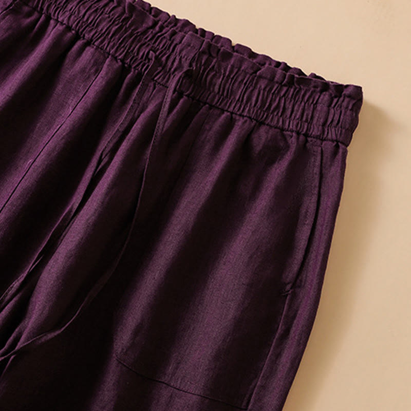 Casual Straight Leg Design Cotton Women's 7-8 Length Wide Leg Pants With Pockets