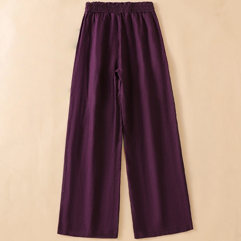 Casual Straight Leg Design Cotton Women's 7-8 Length Wide Leg Pants With Pockets