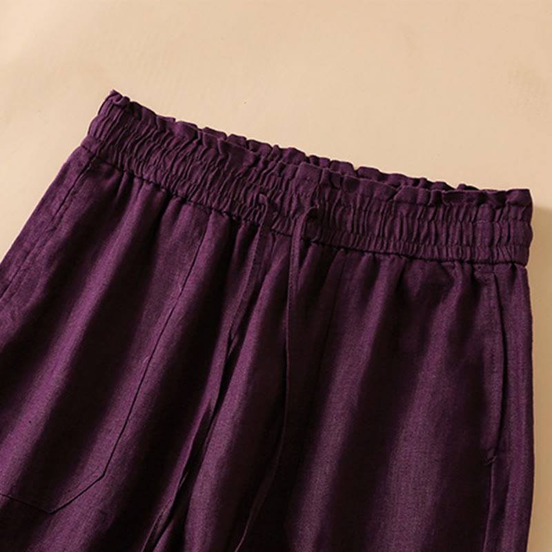 Casual Straight Leg Design Cotton Women's 7-8 Length Wide Leg Pants With Pockets