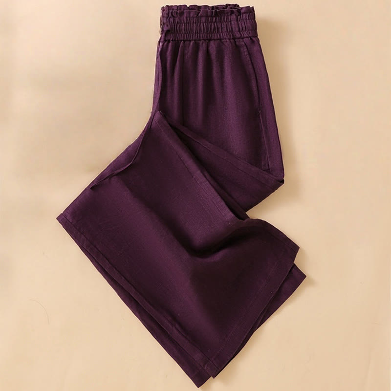 Casual Straight Leg Design Cotton Women's 7-8 Length Wide Leg Pants With Pockets