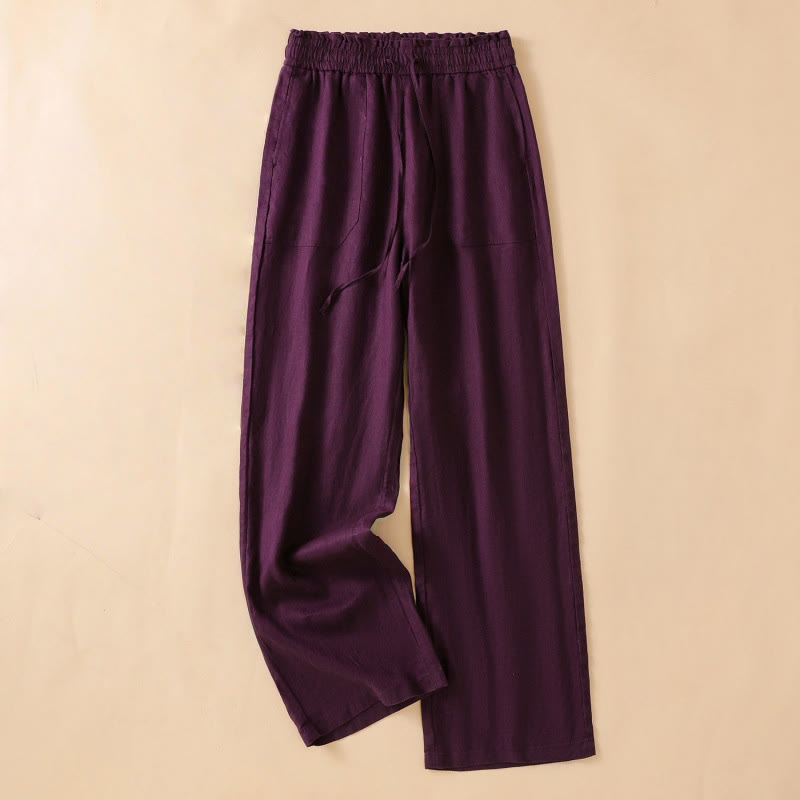 Casual Straight Leg Design Cotton Women's 7-8 Length Wide Leg Pants With Pockets