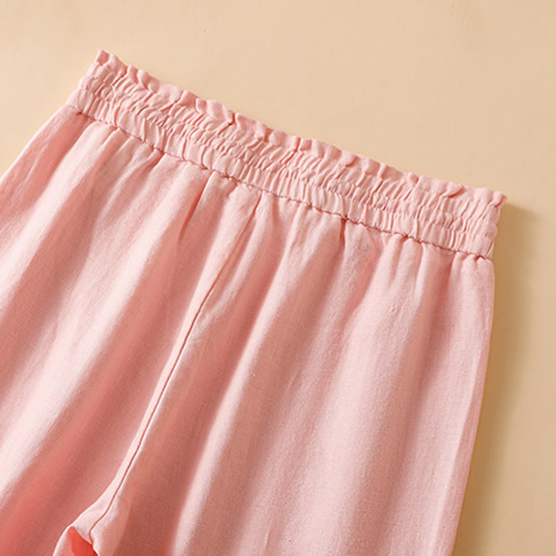 Casual Straight Leg Design Cotton Women's 7-8 Length Wide Leg Pants With Pockets