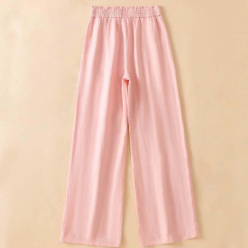 Casual Straight Leg Design Cotton Women's 7-8 Length Wide Leg Pants With Pockets