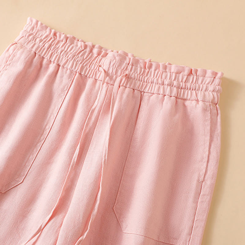 Casual Straight Leg Design Cotton Women's 7-8 Length Wide Leg Pants With Pockets