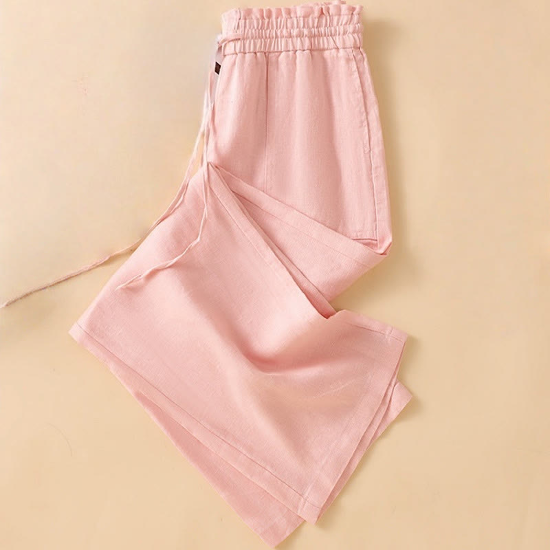 Casual Straight Leg Design Cotton Women's 7-8 Length Wide Leg Pants With Pockets