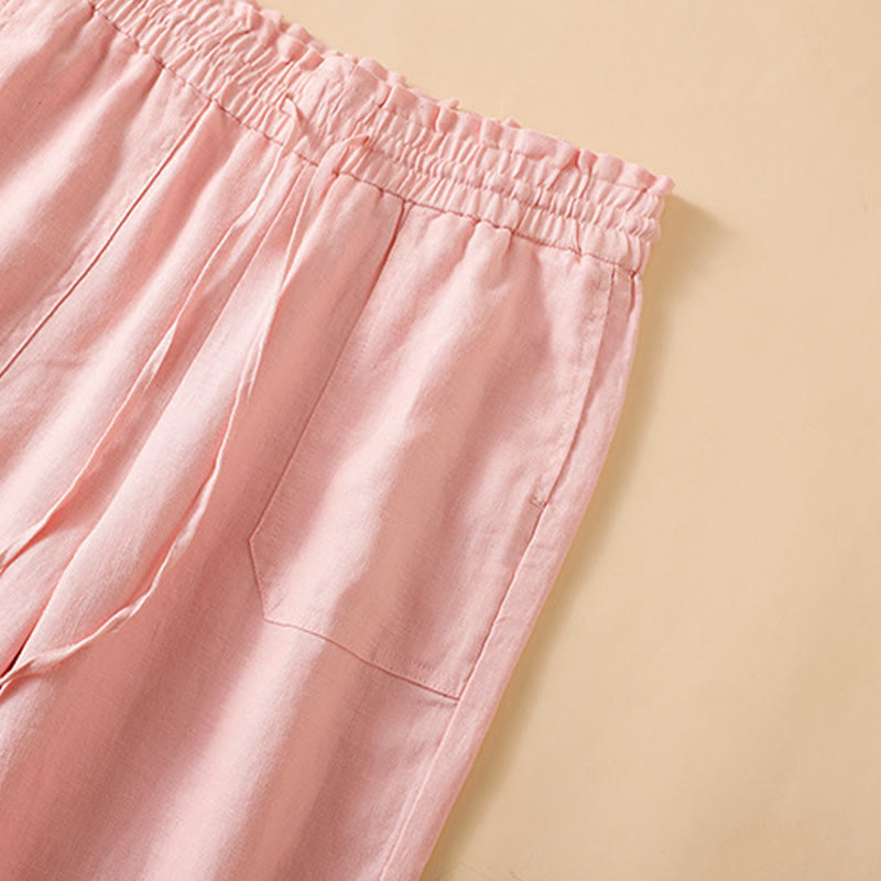 Casual Straight Leg Design Cotton Women's 7-8 Length Wide Leg Pants With Pockets