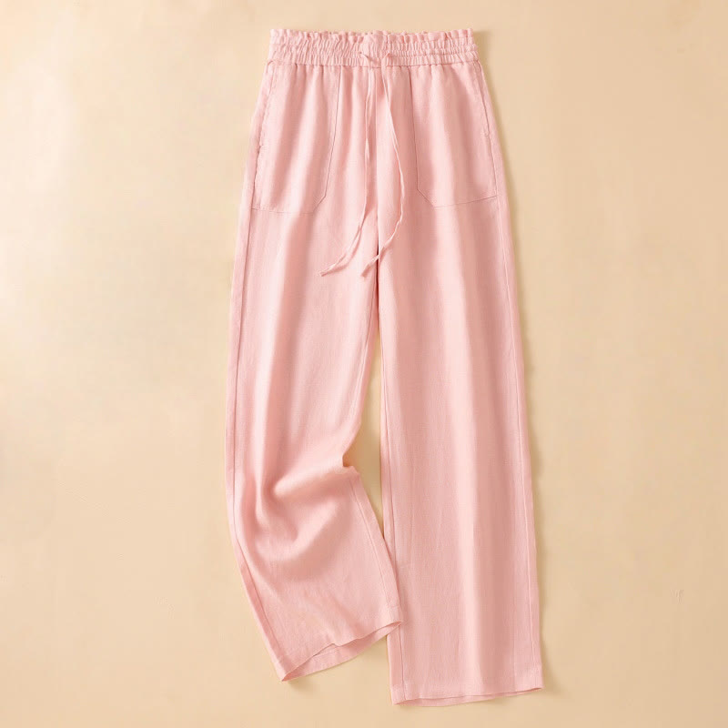 Casual Straight Leg Design Cotton Women's 7-8 Length Wide Leg Pants With Pockets