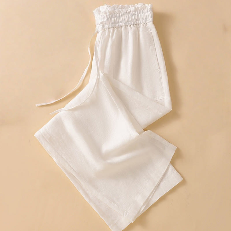Casual Straight Leg Design Cotton Women's 7-8 Length Wide Leg Pants With Pockets