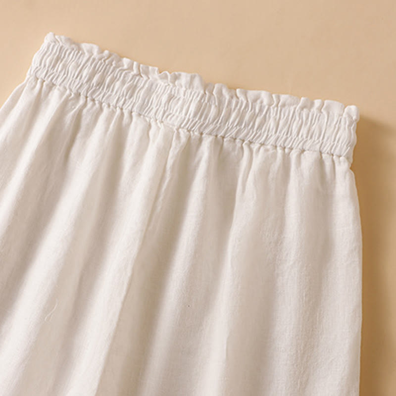 Casual Straight Leg Design Cotton Women's 7-8 Length Wide Leg Pants With Pockets