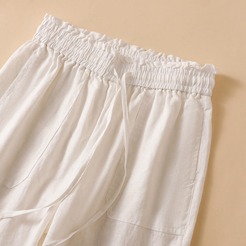 Casual Straight Leg Design Cotton Women's 7-8 Length Wide Leg Pants With Pockets